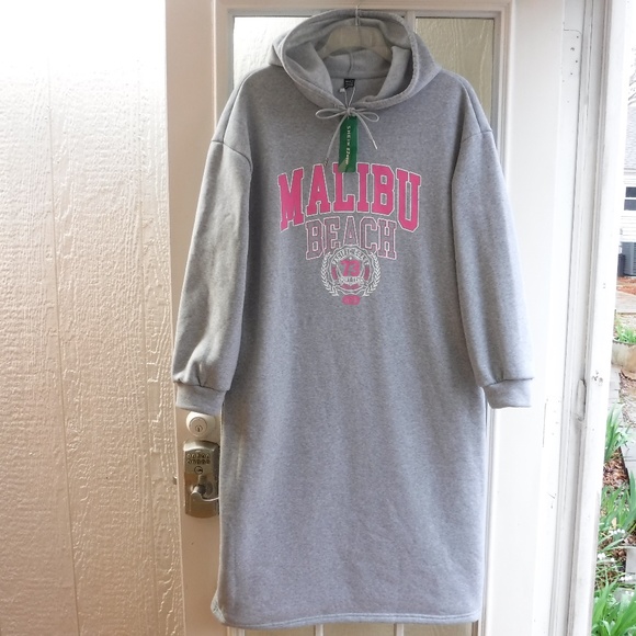 SHEIN Dresses & Skirts - SHEIN "Malibu" Beach Gray Hooded Sweatdress Women L ~NWT~